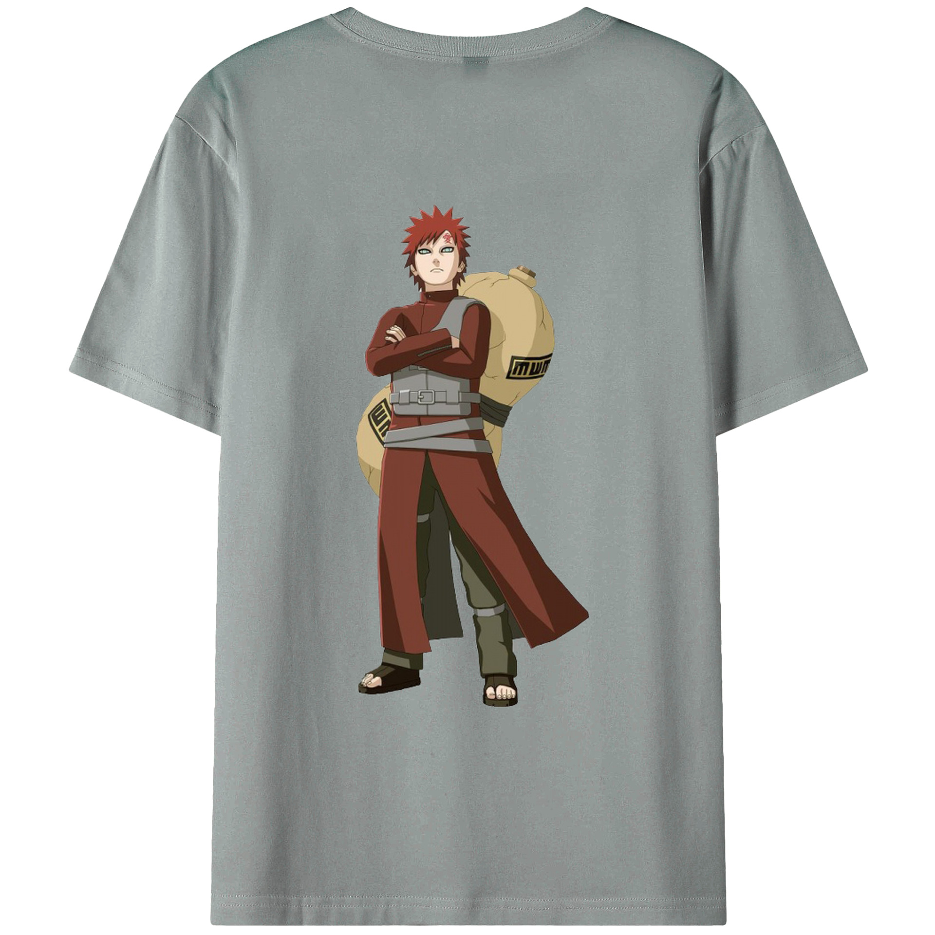 （画像用） NARUTO -ナルト- ガアラ Gaara 綿100％ メンズ半袖Tシャツ（バックプリント） 通気性